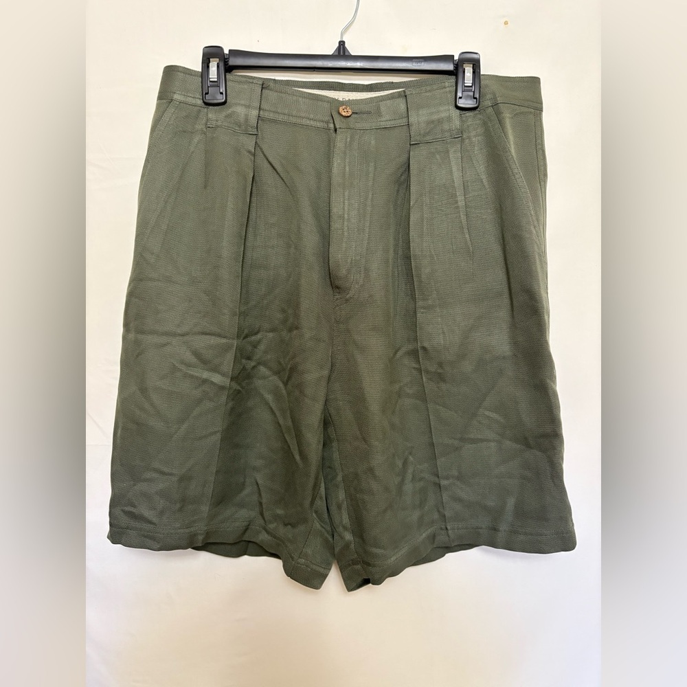 Men's Tommy Bahama Silk Shorts Pleated Front‎ Green Size 34